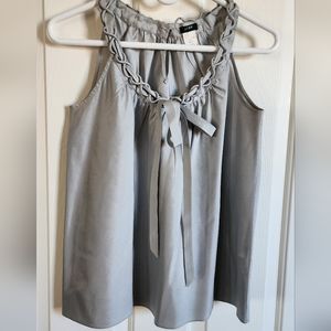 EUC- J CREW -  Silk top with neckline details. Size 2. Silver